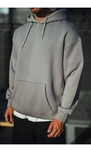 Üç İplik Penye Kapşonlu Basic SweatShirt - Boyalı Gri