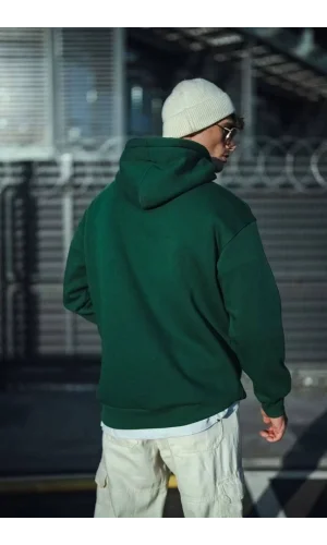 Üç İplik Penye Kapşonlu Basic SweatShirt - Haki