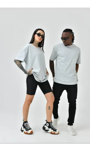 Unisex Basic Bisiklet Yaka Oversize T-Shirt - Boyalı Gri