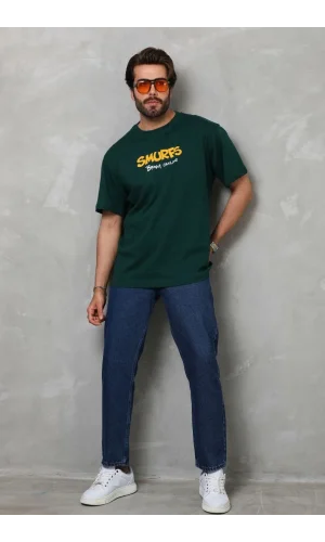 Unisex Basic Bisiklet Yaka Oversize T-Shirt - Yeşil