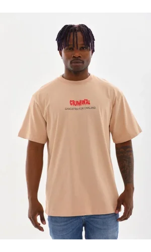Unisex Baskılı Oversize T-Shirt - Bej