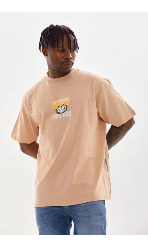 Unisex Baskılı Oversize T-Shirt - Bej
