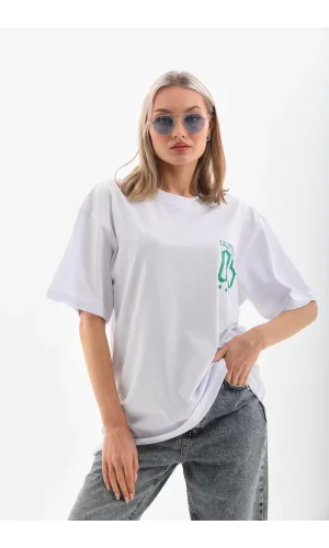 Unisex Baskılı Oversize T-Shirt - Beyaz