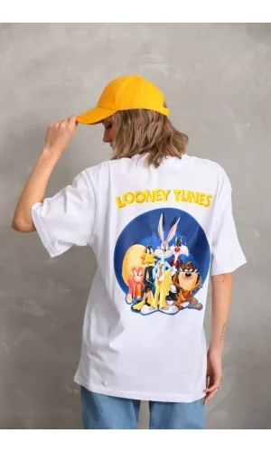 Unisex Baskılı Oversize T-Shirt - Beyaz