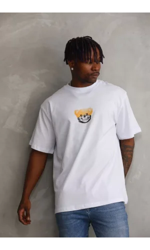 Unisex Baskılı Oversize T-Shirt - Beyaz