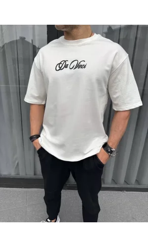 Unisex Baskılı Oversize T-Shirt - Beyaz