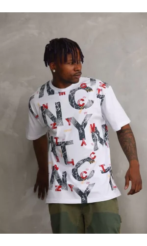 Unisex Baskılı Oversize T-Shirt - Beyaz
