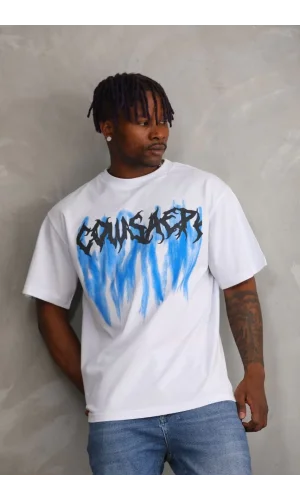 Unisex Baskılı Oversize T-Shirt - Beyaz