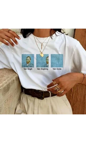 Unisex Baskılı Oversize T-Shirt - Beyaz