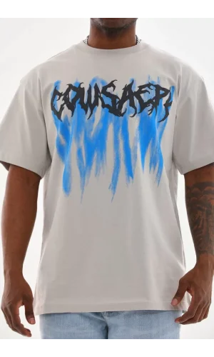 Unisex Baskılı Oversize T-Shirt - Gri