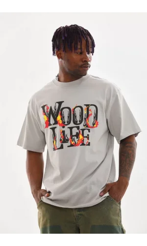 Unisex Baskılı Oversize T-Shirt - Gri