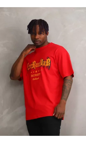 Unisex Baskılı Oversize T-Shirt - Kırmızı