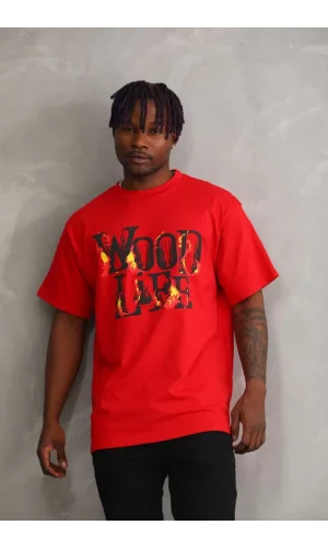 Unisex Baskılı Oversize T-Shirt - Kırmızı