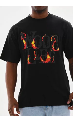 Unisex Baskılı Oversize T-Shirt - Siyah