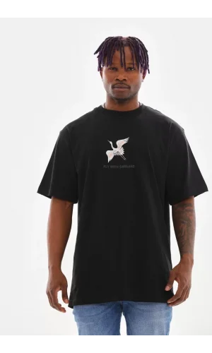 Unisex Baskılı Oversize T-Shirt - Siyah