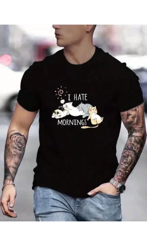 Unisex Baskılı Oversize T-Shirt - Siyah