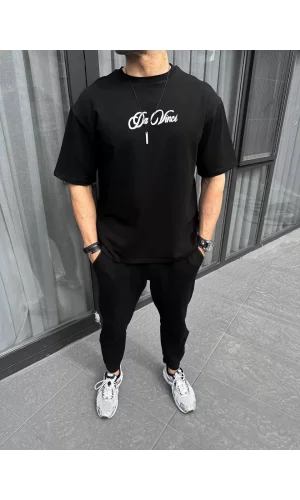 Unisex Baskılı Oversize T-Shirt - Siyah
