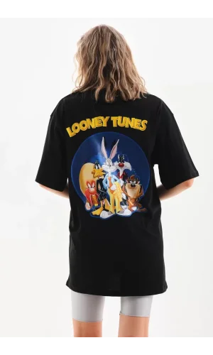 Unisex Baskılı Oversize T-Shirt - Siyah