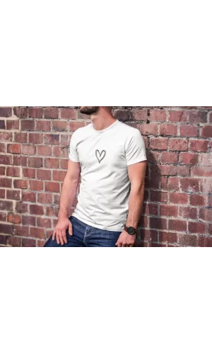 Unisex Bisiklet Yaka Baskılı Oversize T-Shirt - Beyaz