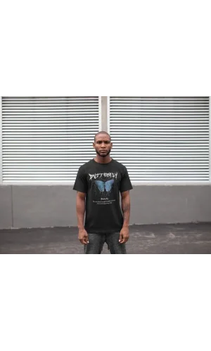 Unisex Bisiklet Yaka Baskılı Oversize T-Shirt - Siyah