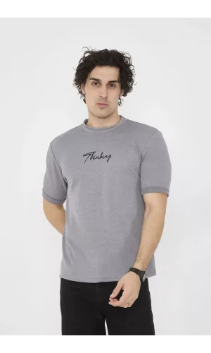 Unisex Bisiklet Yaka Slim fit T-Shirt- Gri