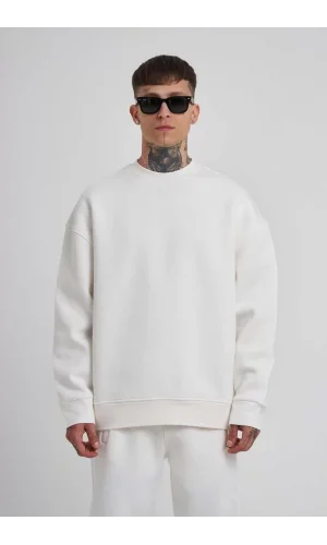 Unisex Biskilet Yaka Üç İplik SweatShirt - Beyaz