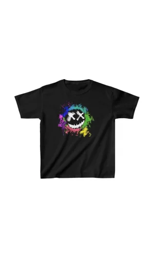 Unisex Çocuk Baskılı T-Shirt - Siyah