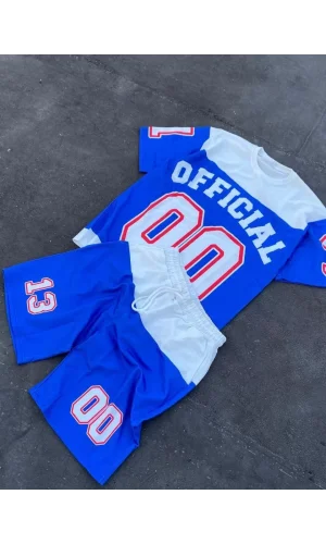 Unisex Çocuk Dijital Baskılı Şortlu Takım - Mavi