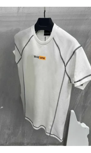 Unisex Dikişli Baskılı Oversize T-Shirt - Beyaz