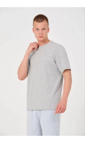 Unisex Düz Biskilet Yaka Oversize T-shirt - Gri