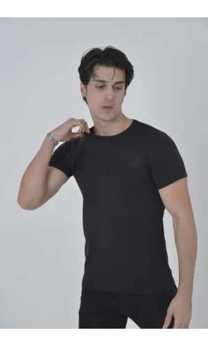 Unisex Göğüs File Aksesuarlı T-shirt - Siyah