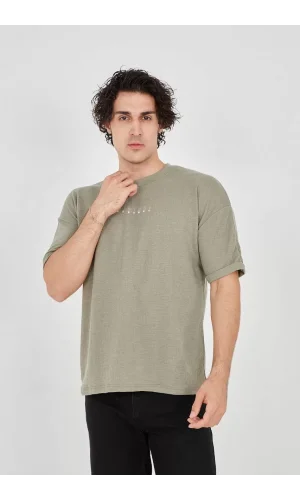 Unisex Jakar Kumaş Rahat Kol T-Shirt - Açık Yeşil