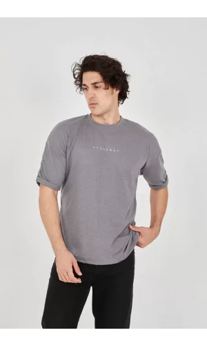 Unisex Jakar Kumaş Rahat Kol T-Shirt - Gri