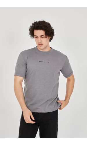 Unisex Jakar Kumaş Slim Fit T-Shirt - Boyalı Gri