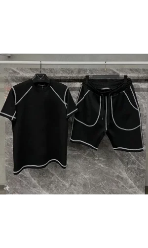 Unisex Karoyaka Dikişli Şortlu Takım - Siyah