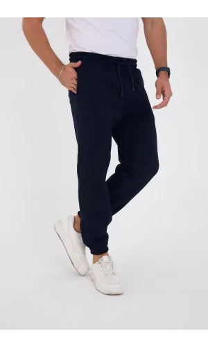 Unisex Kışlık Üç İplik Lastikli Eşofman Pantolon - Lacivert