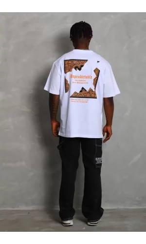 Unisex Oversize Baskılı Bisiklet Yaka T-Shirt - Beyaz