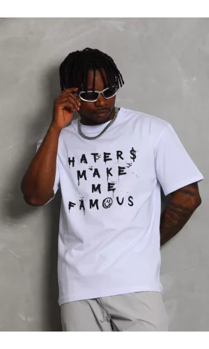 Unisex Oversize Baskılı Bisiklet Yaka T-Shirt - Beyaz