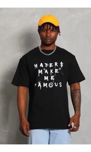 Unisex Oversize Baskılı Bisiklet Yaka T-Shirt - Siyah