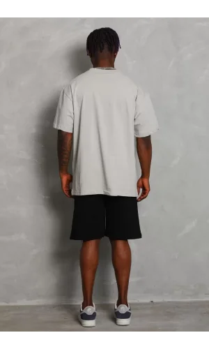 Unisex Oversize Düz Bisiklet Yaka T-Shirt - Gri