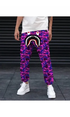 Unisex Pubg Bape x Shark Eşofman Altı - Mor