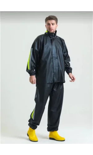 Unisex Tam Kalıp Motorcu Kurye Su Gecirmez Yağmurluk Takım - Siyah