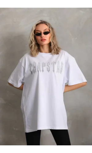 Unisex Taş Desenli Oversize T-Shirt - Beyaz