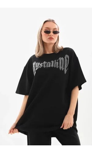 Unisex Taş Desenli Oversize T-Shirt - Beyaz