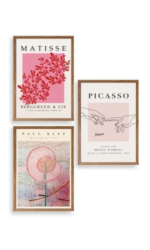 Ünlü Tablolar Üçlü Ahşap Çerçeveli Tablo