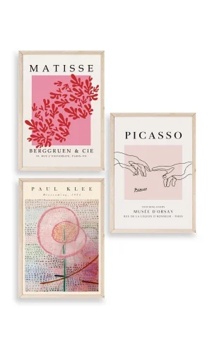 Ünlü Tablolar Üçlü Ahşap Çerçeveli Tablo