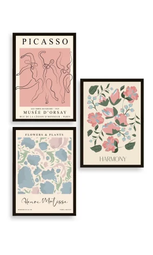 Ünlü Tablolar Üçlü Ahşap Çerçeveli Tablo