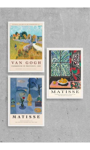 Ünlü Tablolar Üçlü Ahşap Çerçeveli Tablo