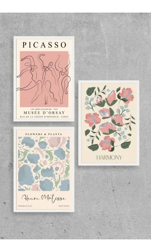 Ünlü Tablolar Üçlü Ahşap Çerçeveli Tablo