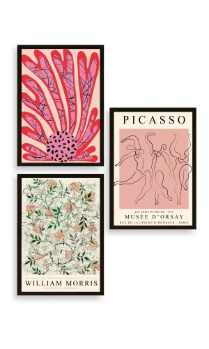 Ünlü Tablolar Üçlü Ahşap Çerçeveli Tablo